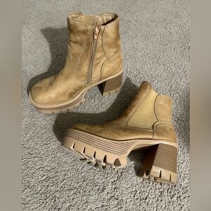 Tan Chunky Heel Ankle Boots